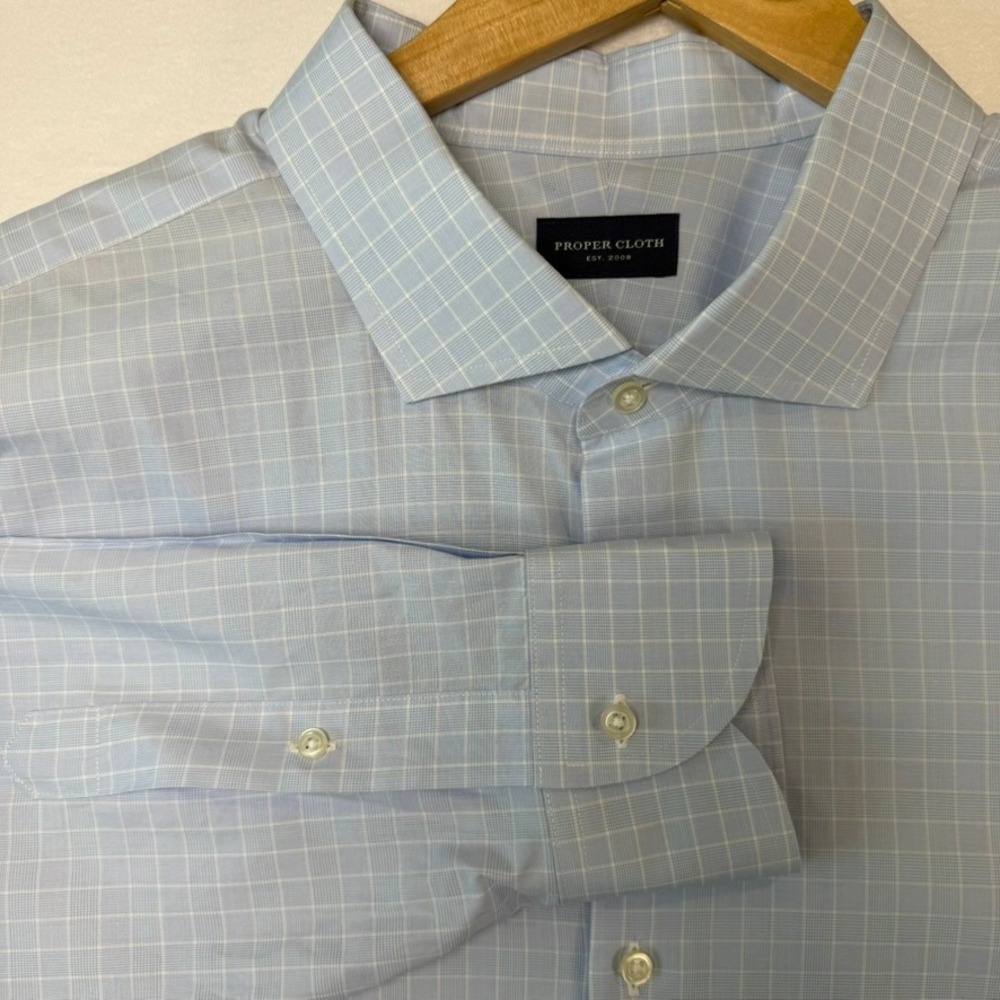 Proper Cloth Mens Blue Plaid Cotton Long Sleeve Dress Shirt 19.5 3X